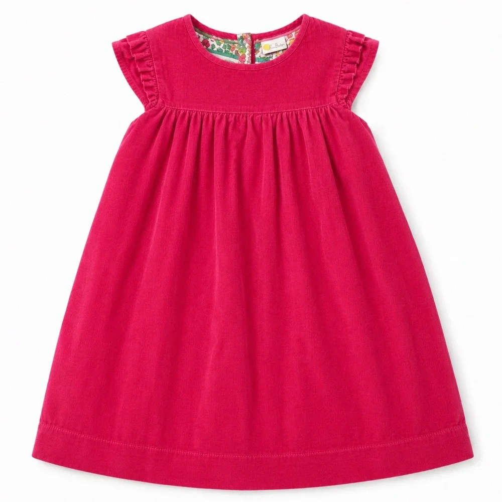 Mini Boden Girls Pink Corduroy Dress 8-9Y Floral Lined Pockets Cottagecore